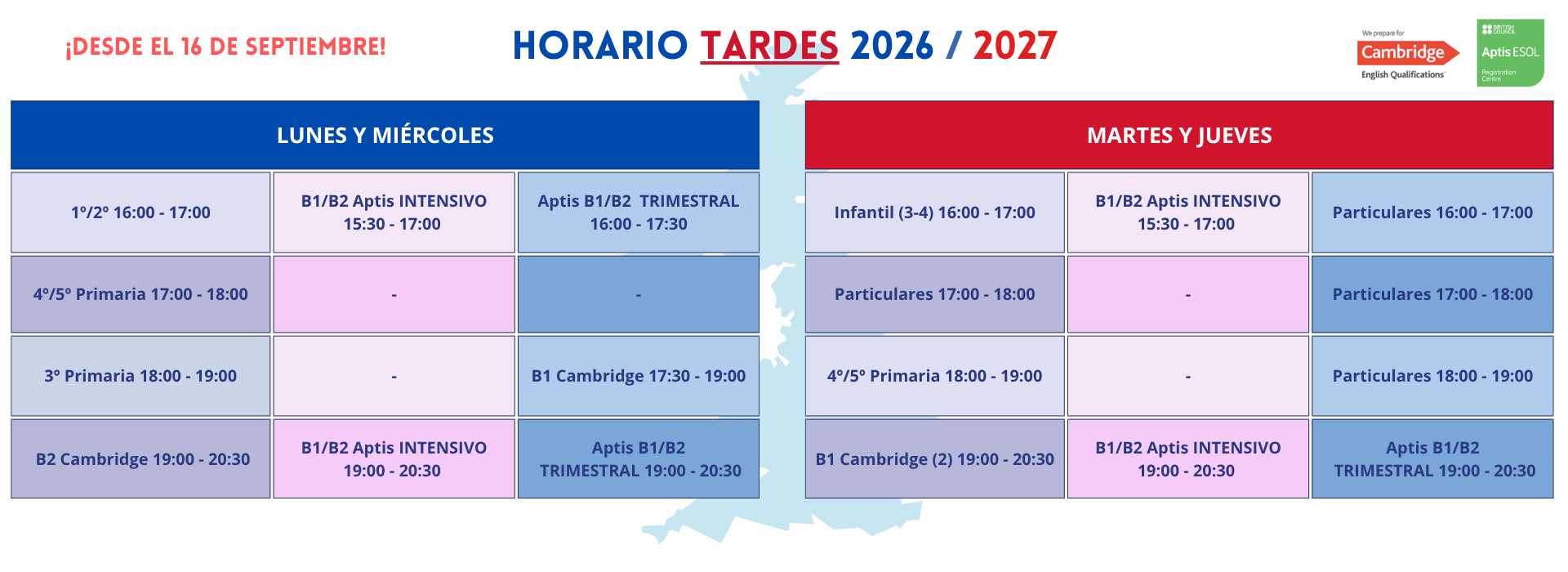 Horarios OCTUBRE 26 -TARDES 2627