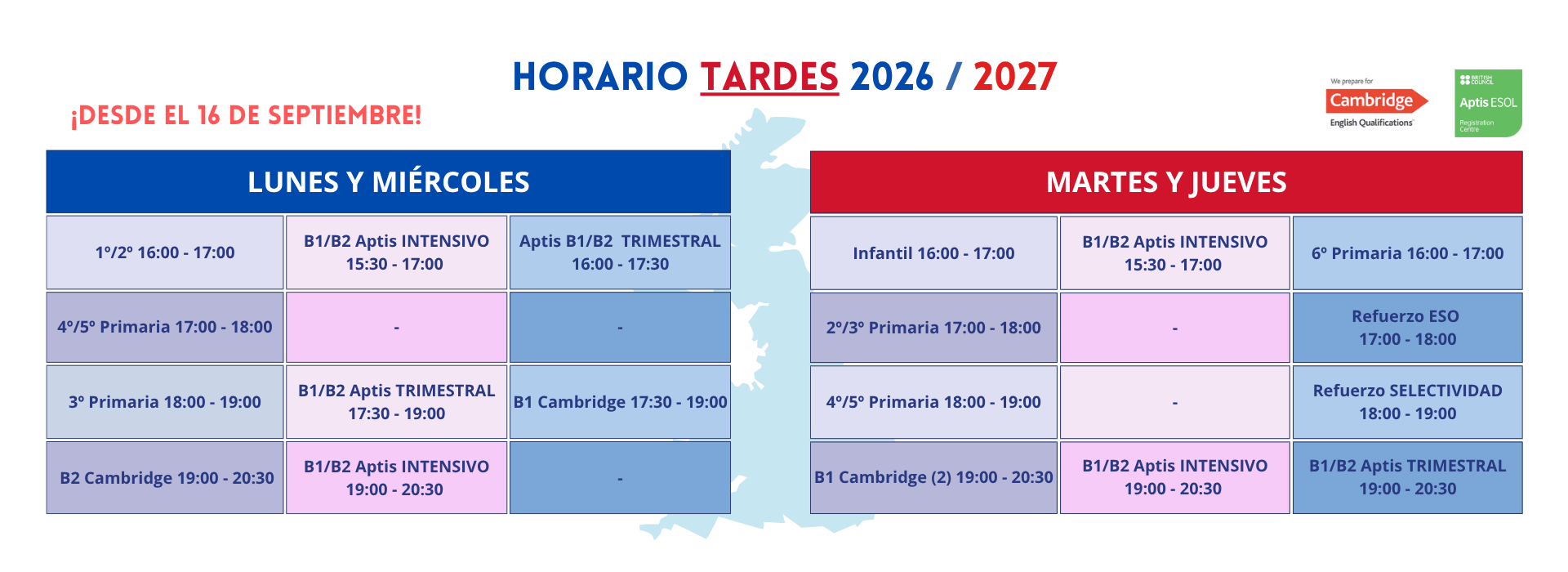 Horarios TARDES 2627
